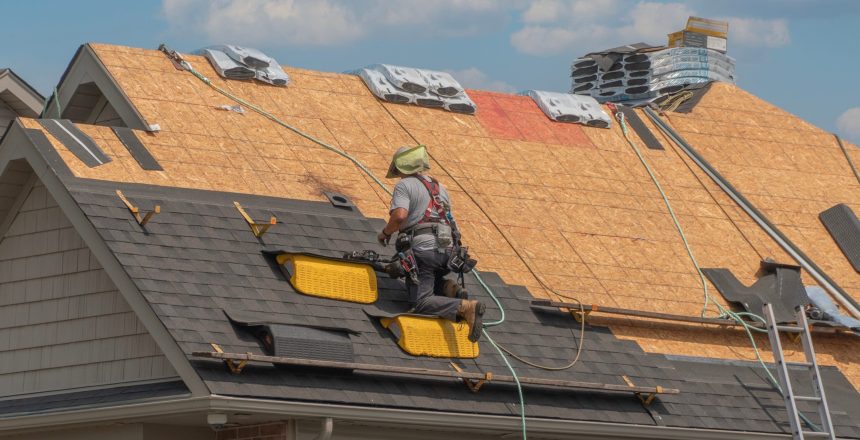Roofers,Completely,Replace,Old,Asphalt,Shingle,Roof,During,Summer,In